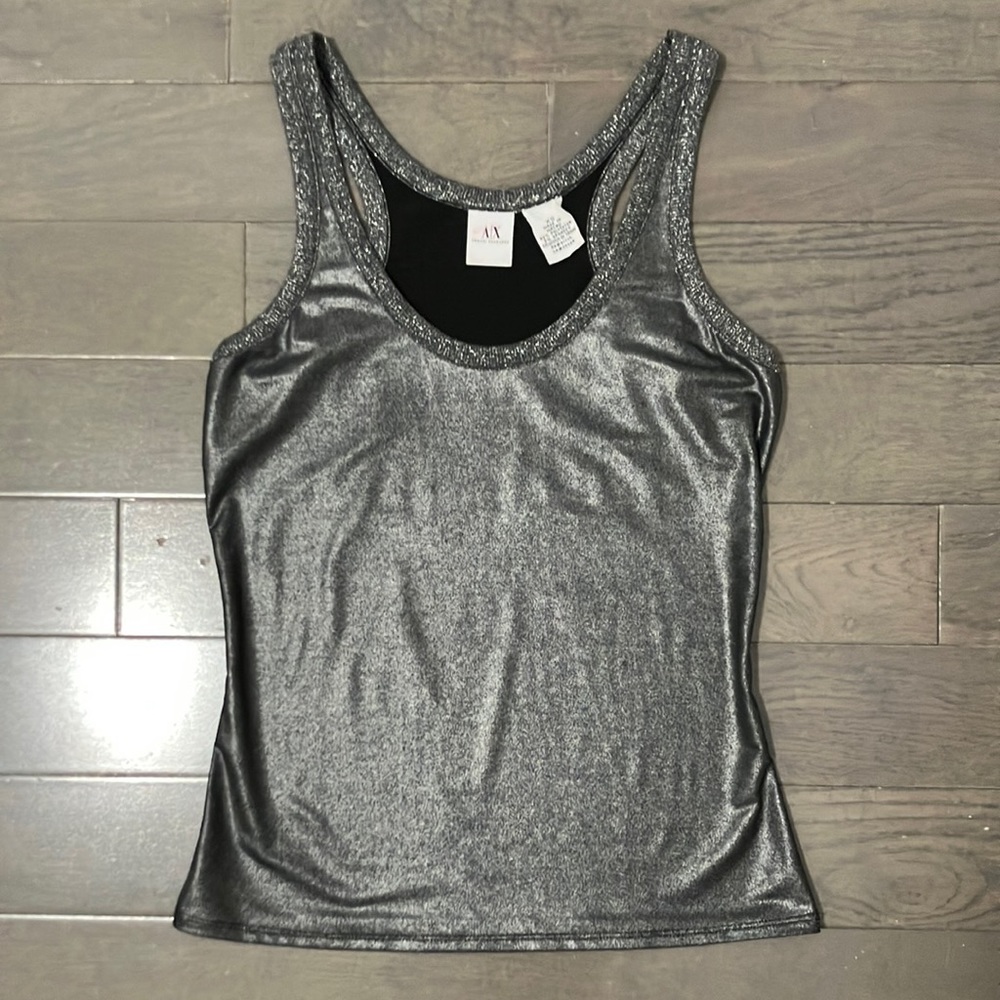 Y2K Vintage Armani Exchange Metallic Racer Back Tank Top Size XS